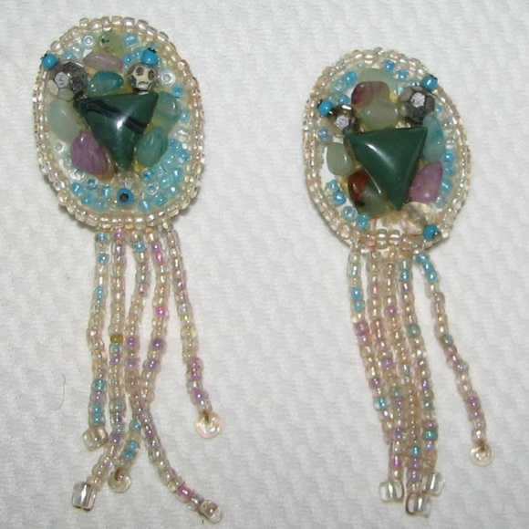 Vintage huge Clip On large Earrings southwest fringe drop dangle - Picture 2 of 4